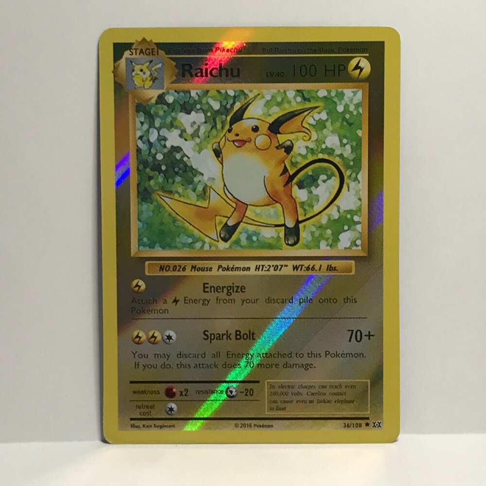 Raichu Holo Super Rare Collectible Card 36/108 2016 Pokemon RP